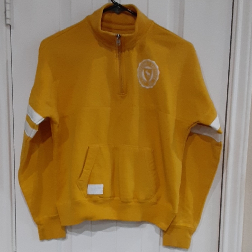 Abercrombie Kids Mustard Yellow Half-Zip Crest Sweatshirt | Size 13/14 (XL)